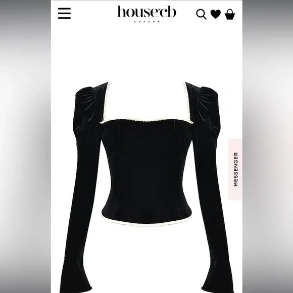 House of CB Black Velvet Top with Cream Trim - Picture 4 of 7